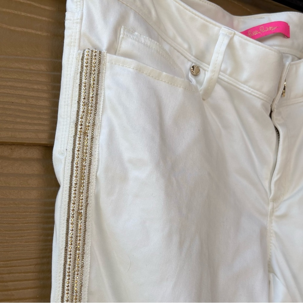 Lilly Pulitzer Worth Low Rise Skinny Jeans with gold detail in Coconut Size 8 - Picture 3 of 8